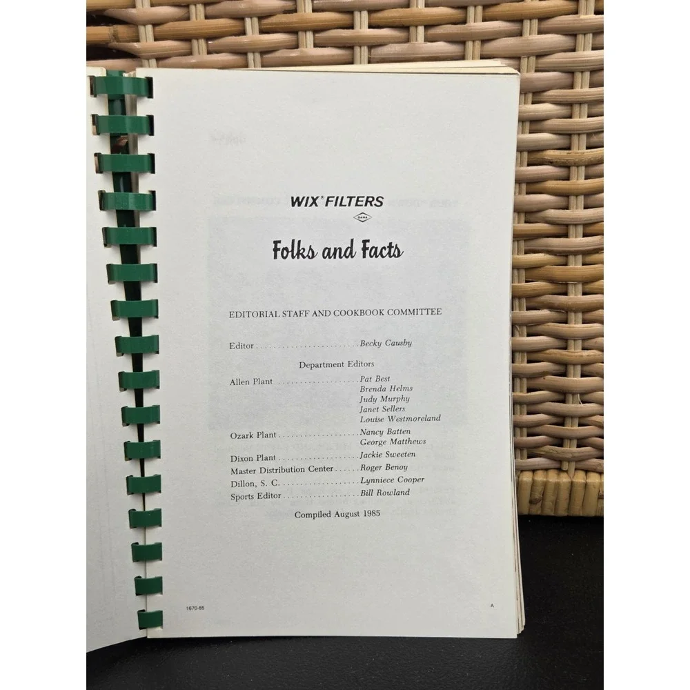 1985 Wix Family Favorites Recipes Cookbook Vol 2  GASTONIA, NC